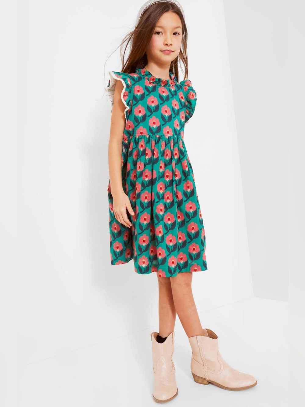 Pink Chicken Green Ikat Floral Leila Dress Size 5Y